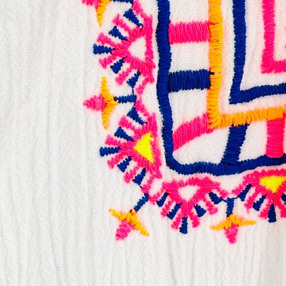 Lilly Pulitzer White Crinkle Cotton Neon Embroidered Boho Tunic Blouse - Picture 3 of 8